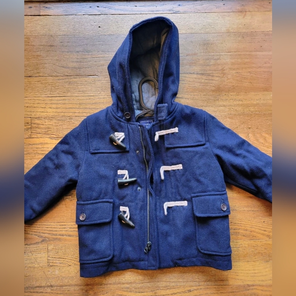 GAP Kids Dark Blue Hooded Wool Peacoat, 2 Years